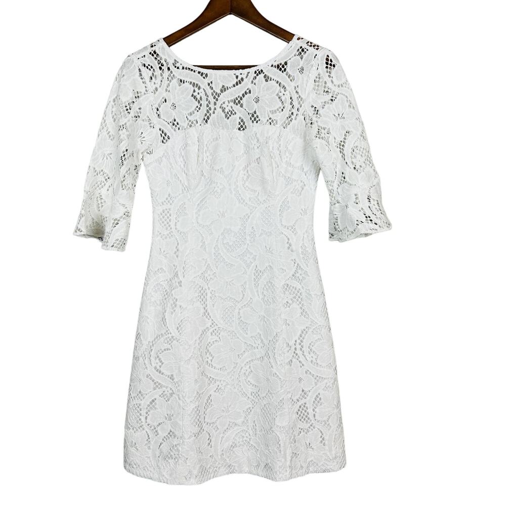Lilly Pullitzer Floral Eyelet Sheath Dress Knee White Ivory - 0